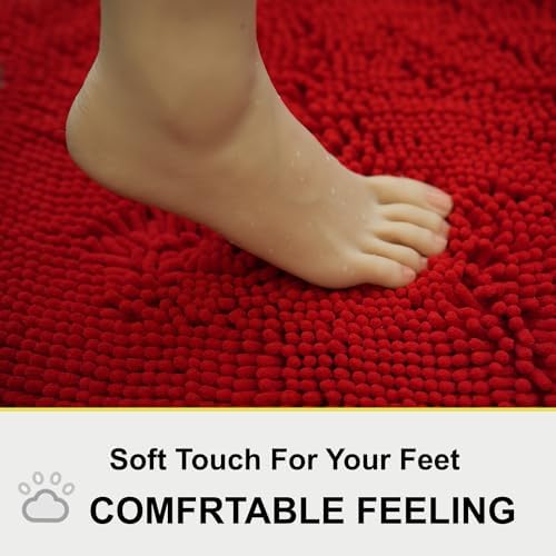 BOANKODU Red Bathroom Rugs Sets 2 Piece, Absorbent Bath Mat for Bathroom Very Soft Chenille Non-Slip, 32x20 Inch + 20x20 Inch U Shape Bathroom Mat, Machine Washable