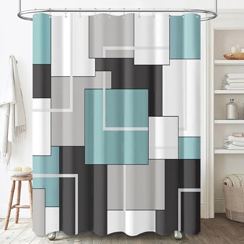 BTTN 72 x 84 Tall Modern Geometric Waterproof Fabric Shower Curtain, Teal