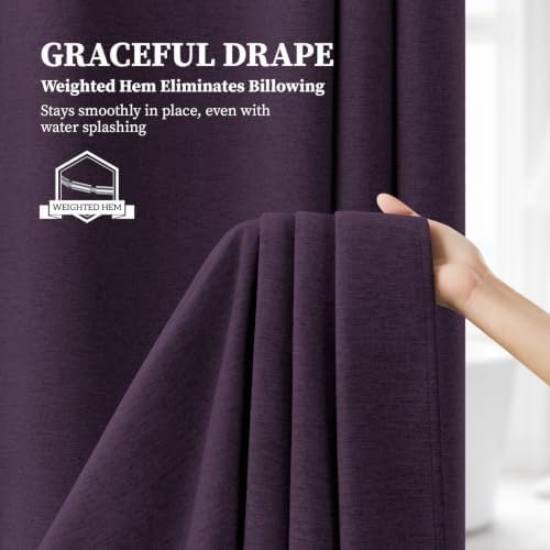 BTTN Long Linen Textured Waterproof Shower Curtain Set, 72x84, Purple