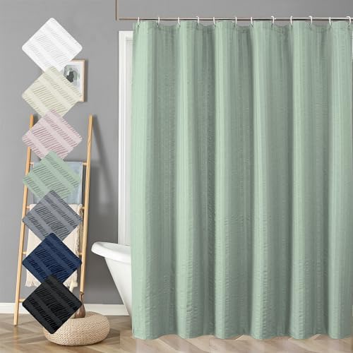 Aiyufeng Moga Sage Green Shower Curtain - 3D Embossed Cloth Shower Curtain for Bathroom, Hotel Luxury Green Bathroom Curtains, Machine Washable, Standard Size 72Wx78H