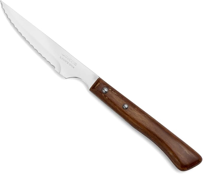Arcos Table Knives Series, Chop Knife, 110 mm Nitrum Stainless Steel Serrated Blade, Compressed Wood Handle Brown