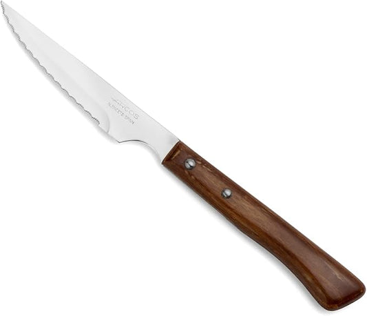 Arcos Table Knives Series, Chop Knife, 110 mm Nitrum Stainless Steel Serrated Blade, Compressed Wood Handle Brown