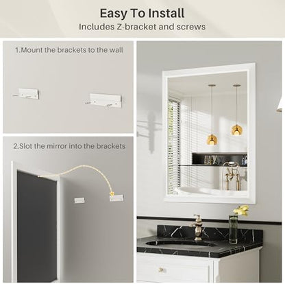 Briivue Bathroom Wall Mirror, White Metal Frame, 24x32 Inch