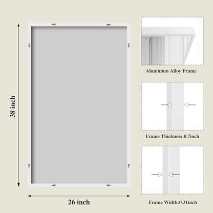 Koonmi White Rectangle Wall Mirror, 26x38 Inch Bathroom Mirror, Aluminum Frame Vanity Mirror for Entryway, Living Room, Bedroom Bathroom, Hangs Horizontally or Vertically