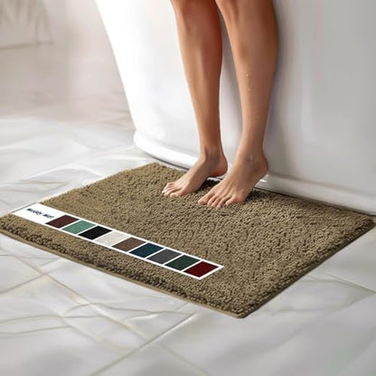 Muddy Mat® | Chenille Bathroom Rugs Quick Dry Microfiber Mats Non Slip Washable, Extra Thick, Soft and Highly Absorbent Bath Mats for Bathroom, Kitchen, and Shower Floor - Beige 24"x36"