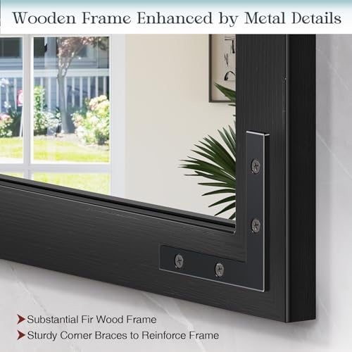 Farmhouse Mirror for Bathroom, 24"x32" Black Farmhouse Mirror with Rustic Wood Framed, Barn Door Vanity Mirrors for Wall, Vintage Decorative Mirrors for Entryway,Living Room,Bedroom