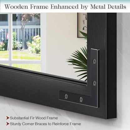 Farmhouse Mirror 41x26 Inch, Black Rustic Bathroom Mirror, Vanity Wood Framed Rectangular Wall Decorative Mirrors for Entryway, Living Room, Bedroom
