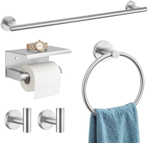 TURS Brushed Nickel 5-Piece Bathroom Hardware Set Towel Bar Set SUS304 Stainless Steel Towel Racks for Bathroom Wall Mounted, 23.6-Inch