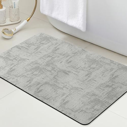 ACCUMTEK Non Slip Bath Mat, Thin Bathroom Rugs Fit Under Door, Quick Dry Bath Mats, Machine Washable Bath Rugs for Bathroom, Bathtub & Kitchen, Bathtub, Light Gray/Marble/32 x20
