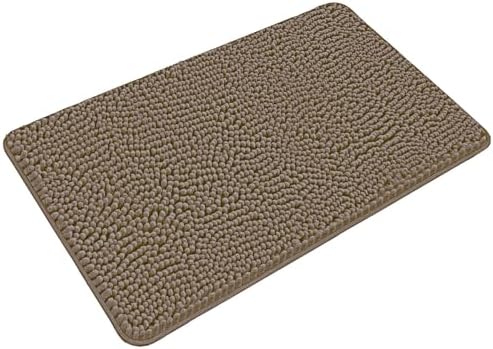 Yeaban Chenille Taupe Bathroom Rug 17"x24", Non-Slip Rubber Backing