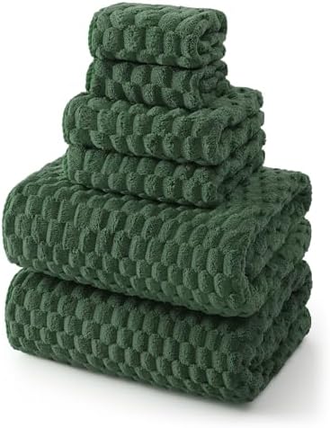 REDKISS Olive Green Microfiber Towels Set of 6-35x70 Inches Oversized Bath Sheets, Extra Large Bath Towels Set of 6, Super Soft Quick Dry Lint Free Absorbent Waffle Microfiber Shower Towels