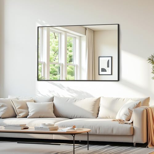 Bathroom Mirror 48" x 30", Large Rectangle Wall Mirror, Black