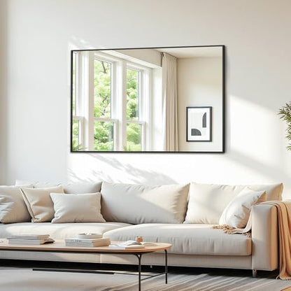 Bathroom Mirror 48" x 30", Large Rectangle Wall Mirror, Black