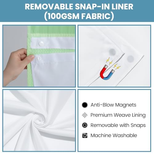 SORTTO No Hook Waffle Shower Curtain with Snap in Liner Set, 71x74, Green