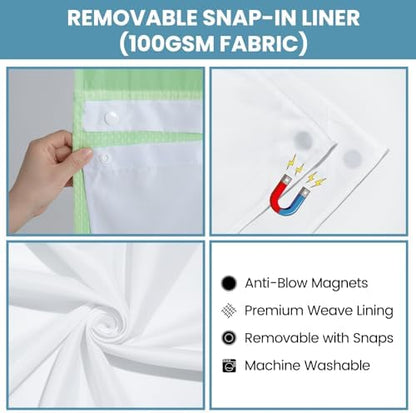SORTTO No Hook Waffle Shower Curtain with Snap in Liner Set, 71x74, Green