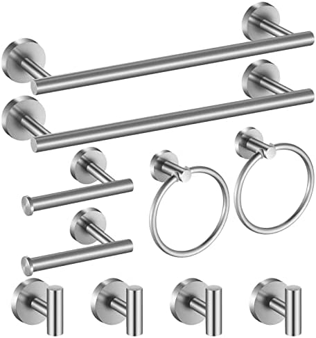 Bathroom Hardware Set 10 Pieces, Stainless Steel Towel Bar Set Includes 16 inch Towel Bar, Towel Hook, Towel Ring Toilet Paper Holder