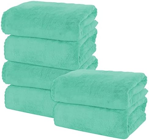 MOONQUEEN 6 Pack Premium Bath Towel Set - Quick Drying - Microfiber Coral Velvet Highly Absorbent Towels - Multipurpose Use as Bath Fitness, Bathroom, Shower, Sports, Yoga Towel (Aqua Green)