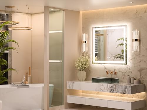 Keonjinn 30x30 Inch LED Bathroom Mirror with Lights, Frontlit & Backlit