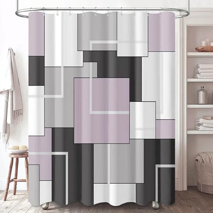 BTTN Lavender Modern Geometric Waterproof Fabric Shower Curtain, 72 x 72