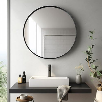 Sunniry Circle Mirror 26 inch, Black Round Mirror, Matte Black Metal Frame