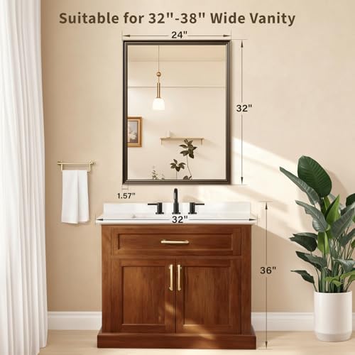 Retro Copper Effect Framed Wall Mirror, 24x32 Rectangle Mirror