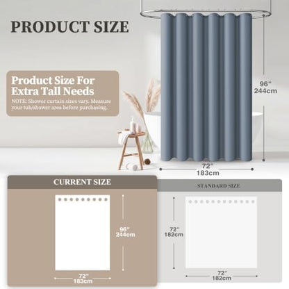 BTTN Extra Long Linen Textured Waterproof Shower Curtain, 72x96, Blue Gray