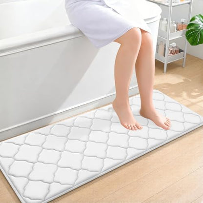 OLANLY Memory Foam Bath Mat Rug 47x17, Ultra Soft Bathroom Rugs, White