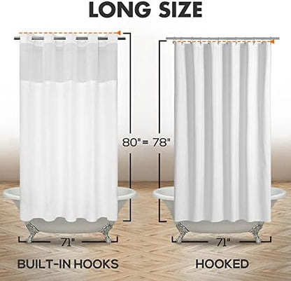 River Dream No Hook Long Shower Curtain with Snap-in Liner 71x80, White