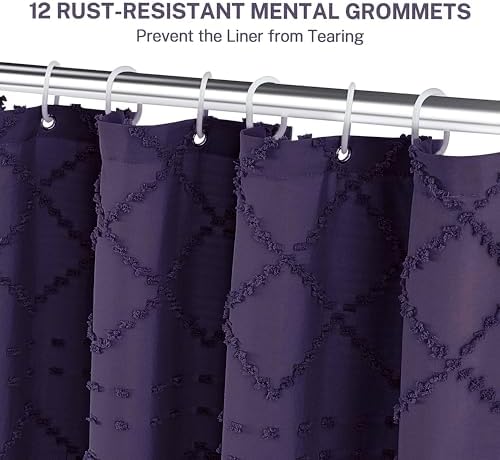 Siiluminisoy Boho Shower Curtain Dark Purple Woven Fabric Cute Shower Curtain, Tufted Chevron Textured Striped 72" x 72" Modern Farmhouse Minimalist Cloth Shower Curtains for Bathroom