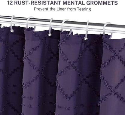 Siiluminisoy 78inch Long Dark Purple Shower Curtain Boho Shower Curtain Woven Fabric Tufted Chevron Textured Striped Modern Farmhouse Minimalist Cloth Shower Curtains for Bathroom, 72" x 78"