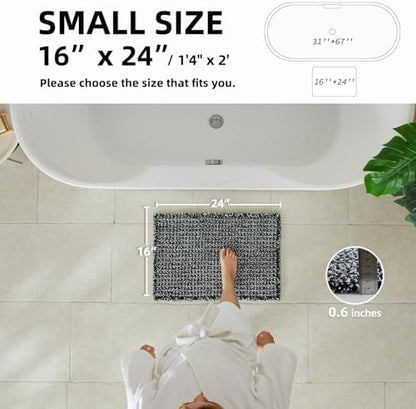 TYUU Waffle Bath Mat, Small Boho Bathroom Rugs Non Slip 24x16 Black & White