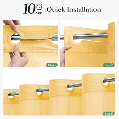 Dynamene Gold Hook Free Waffle Shower Curtain & Snap-in Fabric Liner,72x99