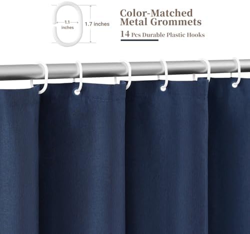 BTTN 84x72 Boho Scalloped Linen Textured Cloth Shower Curtain, Navy Blue