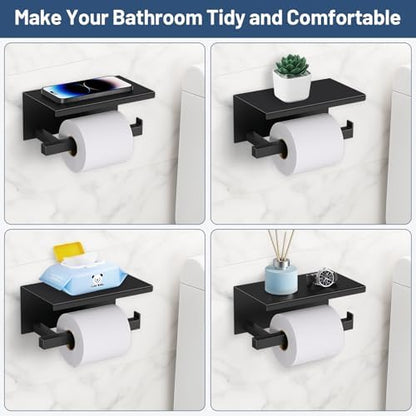TURS 5-Pieces Matte Black Bathroom Hardware Accessories Set 23.6" Towel Bar Set Wall Mounted Square Toilet Paper Holder with Shelf Stainless Steel