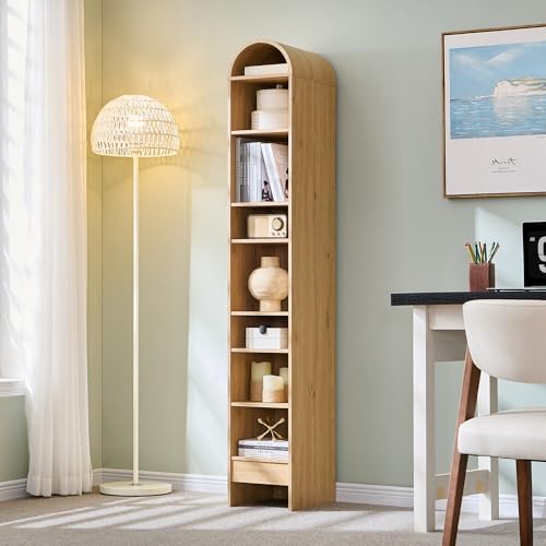 IFBUY 67" Tall Arched Bathroom Storage Cabinet, 8-Tier Modern Farmhouse Storage Cabinet with Adjustable Shelves, Wood Freestanding Cabinet for Bathroom, Living Room, Entryway, Hallway (Natural)