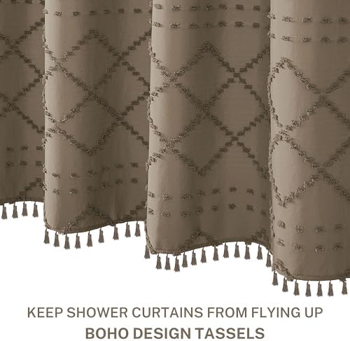 Siiluminisoy Boho Farmhouse Shower Curtain, 72 x 72 Tufted Chevron Textured Striped Modern Minimalist Cloth Shower Curtain for Bathroom