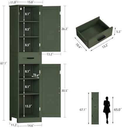 TEENFON Tall Bathroom Cabinet, Storage Cabinet with 6 Shelves & Drawer