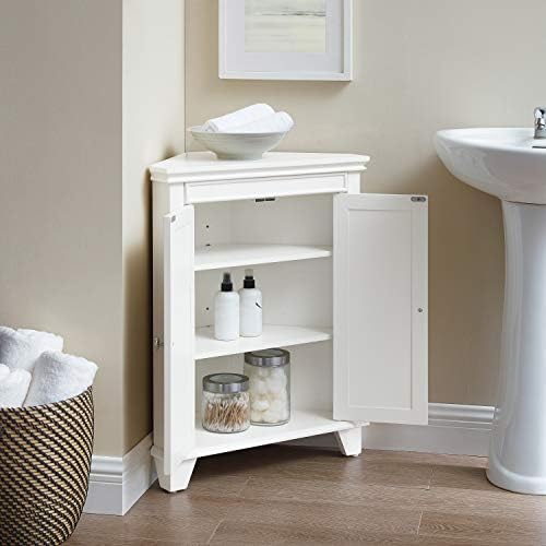 Crosley Furniture Lydia Corner Storage Cabinet and Bathroom Organizer with Shelves, White