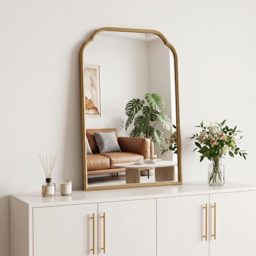 24"x18"﻿ Gold Bathroom Scalloped Mirror, Rust-Proof Metal Frame