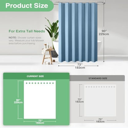 Dynamene Extra Long Waffle Shower Curtain 256 GSM 72"x90" Moonlight Blue