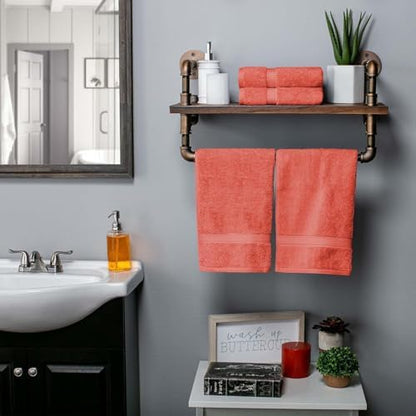 SUPERIOR Egyptian Cotton Plush & Absorbent, Hand Towel Set of 4, Coral