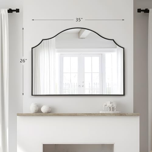 Besdomus Black Scalloped Dresser Mirror: 35"x26" Wooden Bathroom Mirror