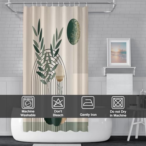 Mid Century Sage Green Stall Shower Curtain with Hooks 36x72 Inch
