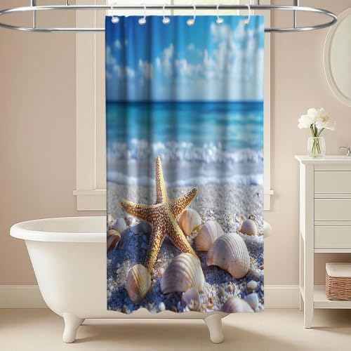 Modern Cute Beach Shower Curtain Tropical Coastal Kids Summer Seashell