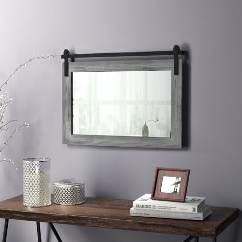 COGOOD Farmhouse Barn Door Mirror - 18 x 25 Grey