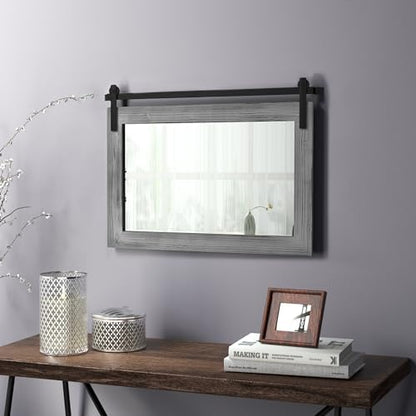 COGOOD Farmhouse Barn Door Mirror - 18 x 25 Grey