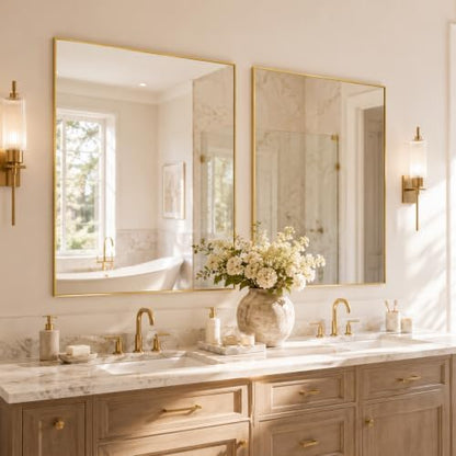 36"x36" Brushed Gold Framed Square Bathroom Vanity Wall Mirror