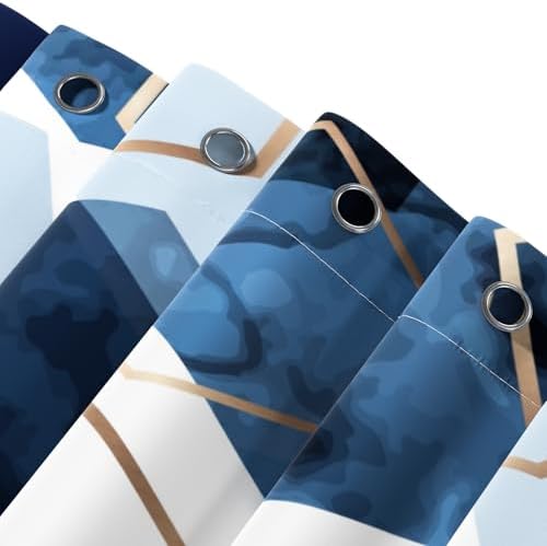 deFouliao Blue Shower Curtain Navy Blue Modern Abstract Geometric Grid Bathroom Curtain Sets for Bathtub Home Decor, Waterproof Fabric Washable with Hooks, 48x72 Inch