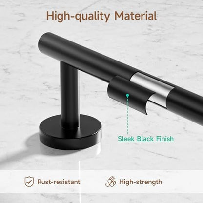 USHOWER 8PCS Matte Black Bathroom Hardware Set, 24-Inch Towel Bar Set