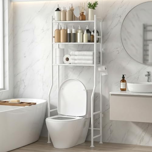 GloTika 3-Tier Over Toilet Storage, Anti-Tilt, 64" H, White